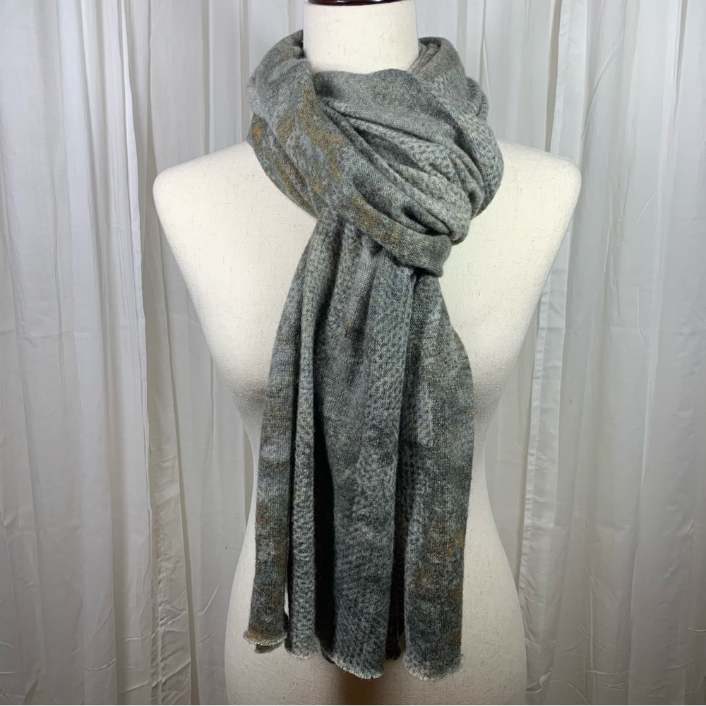 Saldarini Wool Alpaca Blend Scarf Scenic Rolled‎ Edges Gray Olive Orange